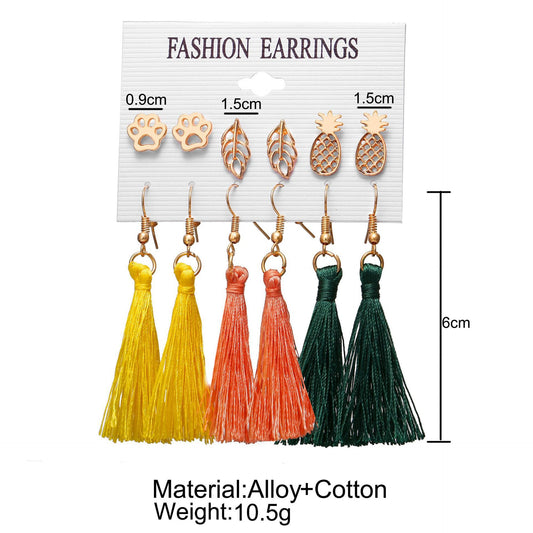 Retro Leaf Round Tassel Imitation Pearl Cotton Metal Inlay Rhinestones Women's Earrings 1 Set
