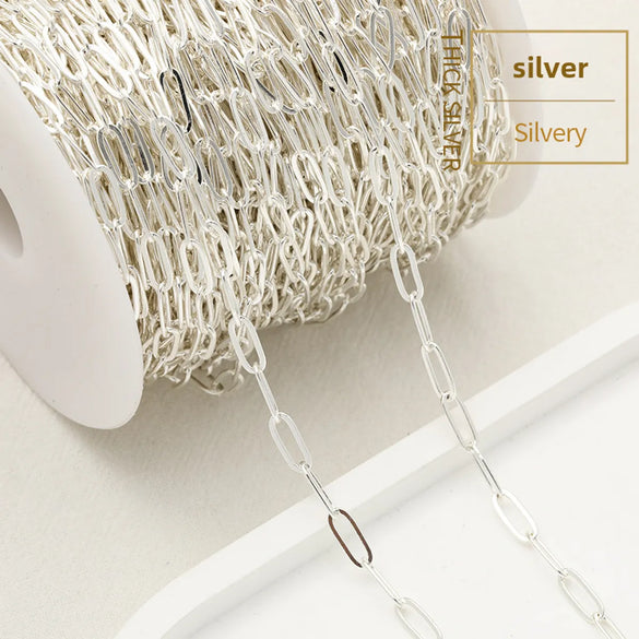 18K Copper Plated Real Gold Color Retaining Rectangular Chain Oval O-Shaped Chain Bar Diy Bracelet Necklace Material Jewelry Loose Chain Accessories