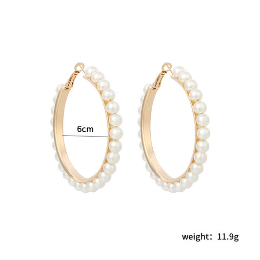 Fashion Exaggerated Geometric Big Circle Pearl Tide Fashion Earrings Ear Jewelry For Women