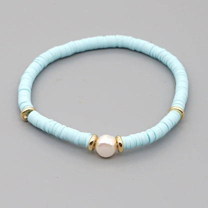 Fashion Bohemian Beach Style Natural Baroque Pearl Color Soft Ceramic Letter Bracelet For Women