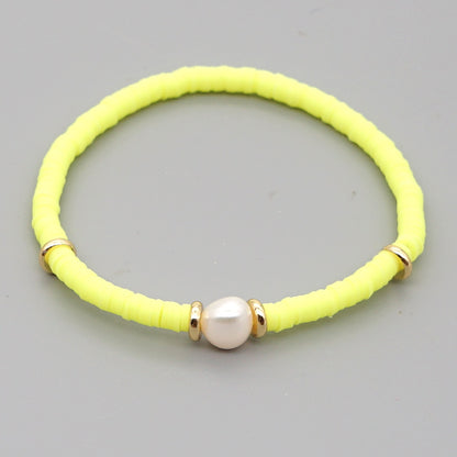 Fashion Bohemian Beach Style Natural Baroque Pearl Color Soft Ceramic Letter Bracelet For Women
