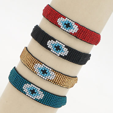 Hot-saling Models Rice Beads Hand-woven Devil Eyes Ethnic Style Bracelet For Women