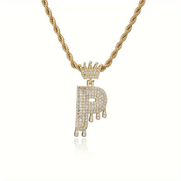1PC Personalized Name Letter Charm Necklace Bling Bling Full Diamond Cuban Link Unisex Name Initials Pendant Necklace With Crown