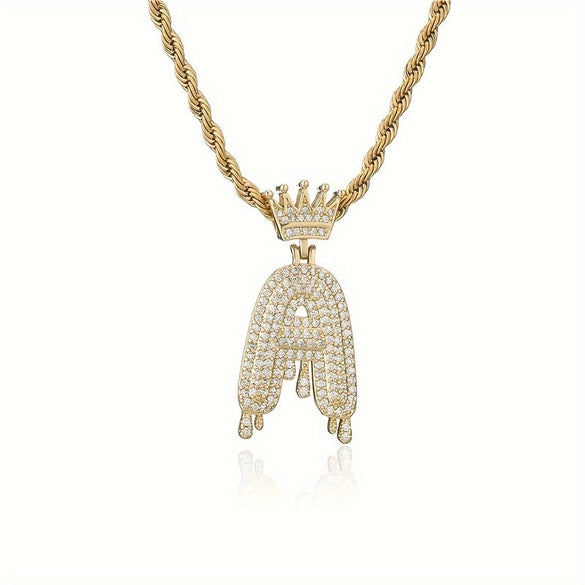 1PC Personalized Name Letter Charm Necklace Bling Bling Full Diamond Cuban Link Unisex Name Initials Pendant Necklace With Crown