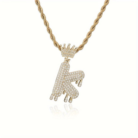 1PC Personalized Name Letter Charm Necklace Bling Bling Full Diamond Cuban Link Unisex Name Initials Pendant Necklace With Crown