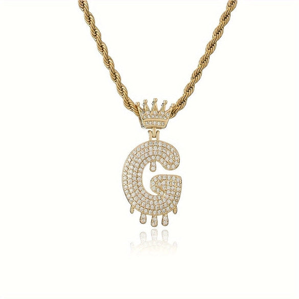 1PC Personalized Name Letter Charm Necklace Bling Bling Full Diamond Cuban Link Unisex Name Initials Pendant Necklace With Crown
