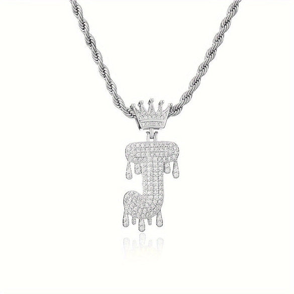 1PC Personalized Name Letter Charm Necklace Bling Bling Full Diamond Cuban Link Unisex Name Initials Pendant Necklace With Crown