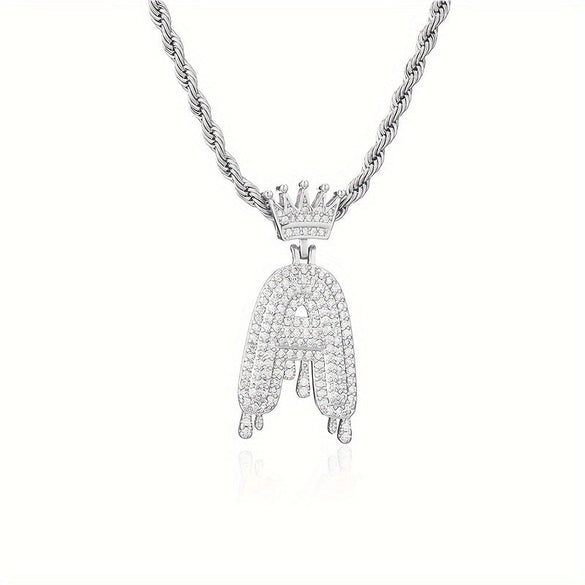 1PC Personalized Name Letter Charm Necklace Bling Bling Full Diamond Cuban Link Unisex Name Initials Pendant Necklace With Crown