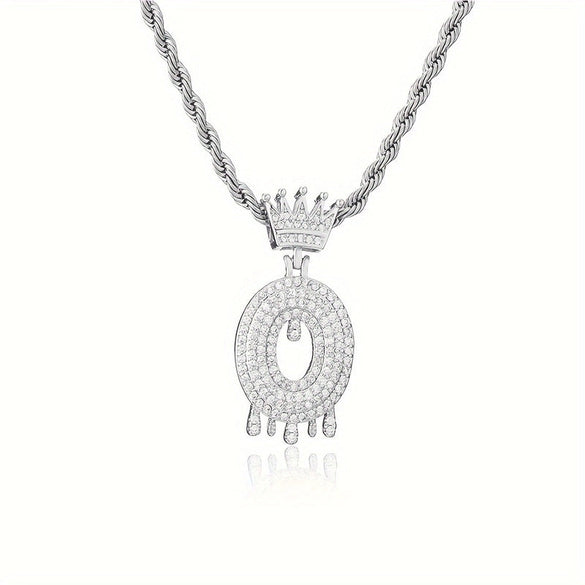 1PC Personalized Name Letter Charm Necklace Bling Bling Full Diamond Cuban Link Unisex Name Initials Pendant Necklace With Crown