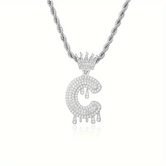 1PC Personalized Name Letter Charm Necklace Bling Bling Full Diamond Cuban Link Unisex Name Initials Pendant Necklace With Crown