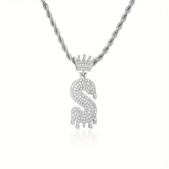 1PC Personalized Name Letter Charm Necklace Bling Bling Full Diamond Cuban Link Unisex Name Initials Pendant Necklace With Crown
