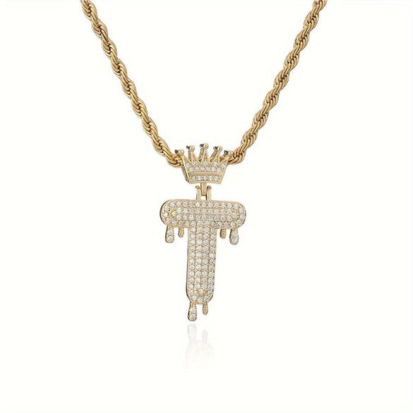 1PC Personalized Name Letter Charm Necklace Bling Bling Full Diamond Cuban Link Unisex Name Initials Pendant Necklace With Crown