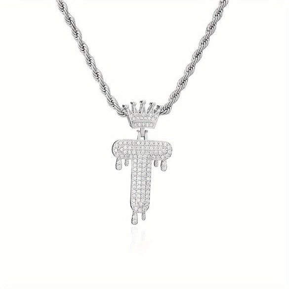 1PC Personalized Name Letter Charm Necklace Bling Bling Full Diamond Cuban Link Unisex Name Initials Pendant Necklace With Crown