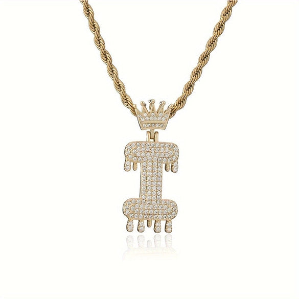 1PC Personalized Name Letter Charm Necklace Bling Bling Full Diamond Cuban Link Unisex Name Initials Pendant Necklace With Crown