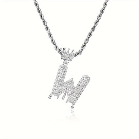 1PC Personalized Name Letter Charm Necklace Bling Bling Full Diamond Cuban Link Unisex Name Initials Pendant Necklace With Crown