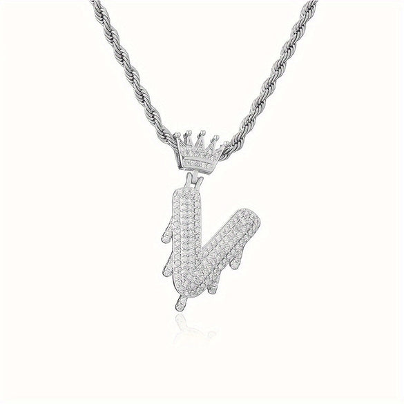 1PC Personalized Name Letter Charm Necklace Bling Bling Full Diamond Cuban Link Unisex Name Initials Pendant Necklace With Crown