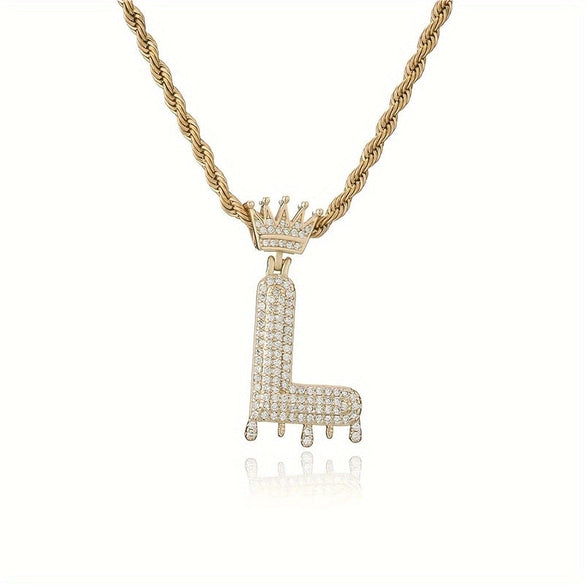 1PC Personalized Name Letter Charm Necklace Bling Bling Full Diamond Cuban Link Unisex Name Initials Pendant Necklace With Crown