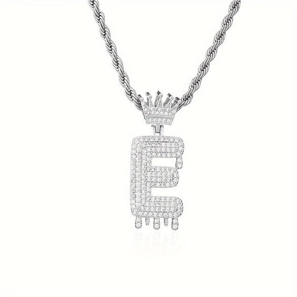 1PC Personalized Name Letter Charm Necklace Bling Bling Full Diamond Cuban Link Unisex Name Initials Pendant Necklace With Crown