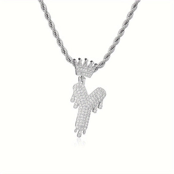 1PC Personalized Name Letter Charm Necklace Bling Bling Full Diamond Cuban Link Unisex Name Initials Pendant Necklace With Crown