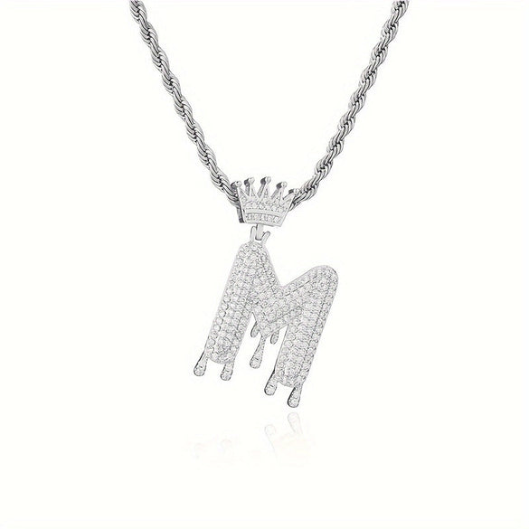 1PC Personalized Name Letter Charm Necklace Bling Bling Full Diamond Cuban Link Unisex Name Initials Pendant Necklace With Crown