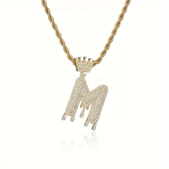 1PC Personalized Name Letter Charm Necklace Bling Bling Full Diamond Cuban Link Unisex Name Initials Pendant Necklace With Crown