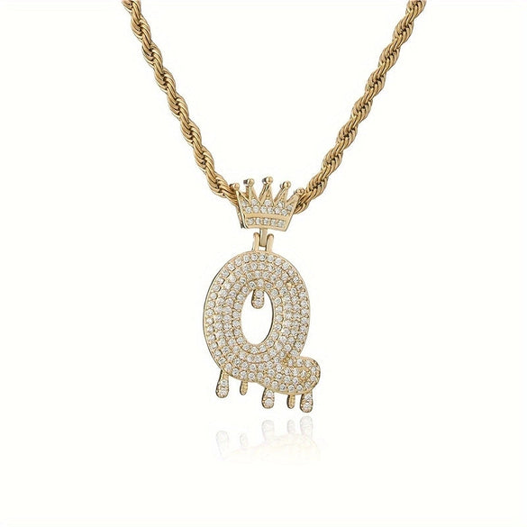 1PC Personalized Name Letter Charm Necklace Bling Bling Full Diamond Cuban Link Unisex Name Initials Pendant Necklace With Crown