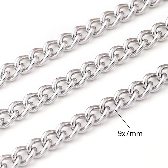 1m/Package 304 Stainless Steel Cuban Link Chain Lantern Chain Polished 11x2.5mm 13x4mm 9x7mm Jewelry Accessories