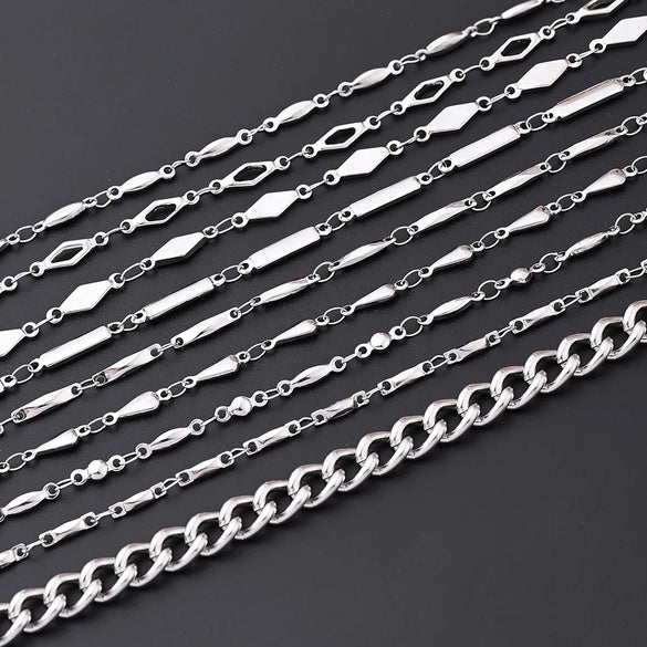 1m/Package 304 Stainless Steel Cuban Link Chain Lantern Chain Polished 11x2.5mm 13x4mm 9x7mm Jewelry Accessories