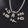 1PC Personalized Name Letter Charm Necklace Bling Bling Full Diamond Cuban Link Unisex Name Initials Pendant Necklace With Crown