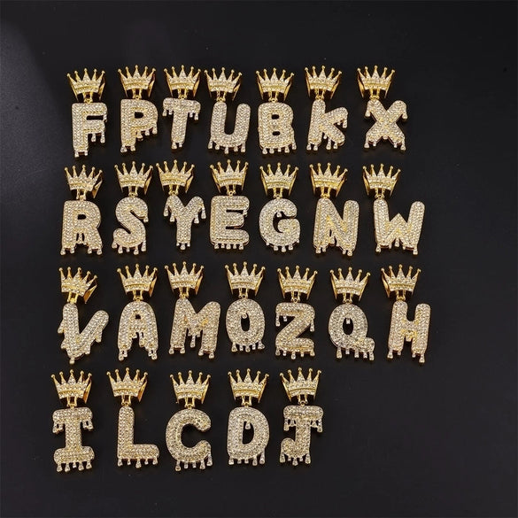 1PC Personalized Name Letter Charm Necklace Bling Bling Full Diamond Cuban Link Unisex Name Initials Pendant Necklace With Crown