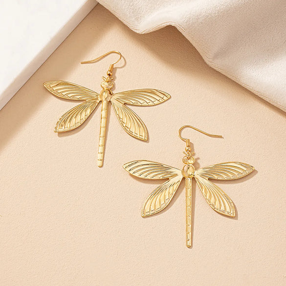 2 Pieces Glam Dragonfly Plating Ferroalloy 14k Gold Plated Drop Earrings