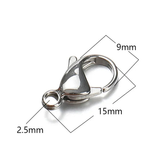 20 PCS/Package Hole 1~1.9mm Hole 2~2.9mm 304 Stainless Steel 18K Gold Plated Solid Color Polished Lobster Clasp