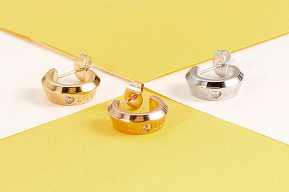 New Lettering Inlaid Zircon Titanium Steel Jewelry Four-piece Set Wholesale Nihaojewelry