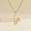 201 Stainless Steel Brass 18K Gold Plated Hollow Out Inlay Four Leaf Clover Shell Zircon Pendant Necklace
