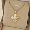201 Stainless Steel Brass 18K Gold Plated Hollow Out Inlay Four Leaf Clover Shell Zircon Pendant Necklace