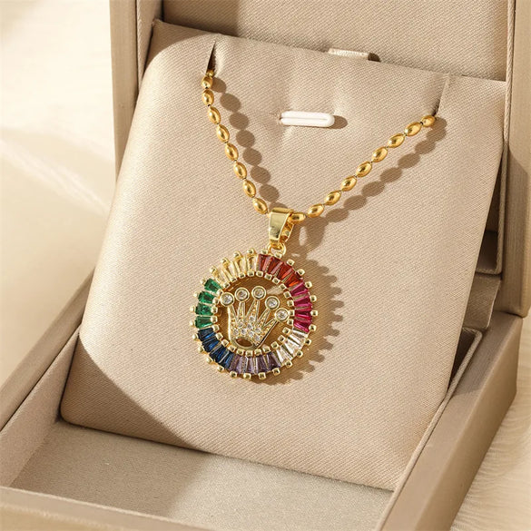 201 Stainless Steel Brass 18K Gold Plated Simple Style Classic Style Plating Inlay Heart Shape Life Tree Eye Zircon Pendant Necklace