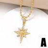 201 Stainless Steel Copper 18K Gold Plated Inlay Pentagram Zircon Pendant Necklace