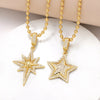 201 Stainless Steel Copper 18K Gold Plated Inlay Pentagram Zircon Pendant Necklace