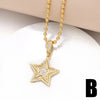 201 Stainless Steel Copper 18K Gold Plated Inlay Pentagram Zircon Pendant Necklace