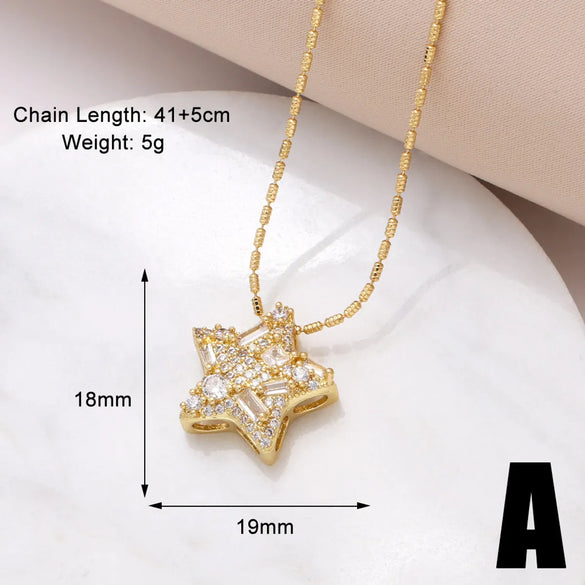 201 Stainless Steel Copper 18K Gold Plated Modern Style Simple Style Plating Inlay Pentagram Heart Shape Zircon Pendant Necklace