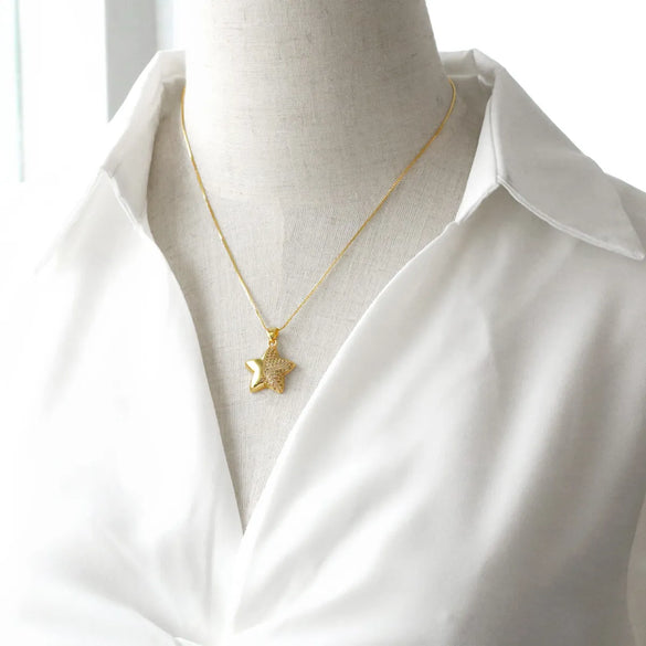 201 Stainless Steel Copper 18K Gold Plated Modern Style Simple Style Plating Inlay Pentagram Heart Shape Zircon Pendant Necklace