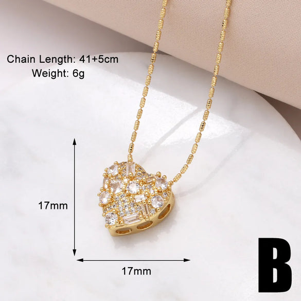 201 Stainless Steel Copper 18K Gold Plated Modern Style Simple Style Plating Inlay Pentagram Heart Shape Zircon Pendant Necklace