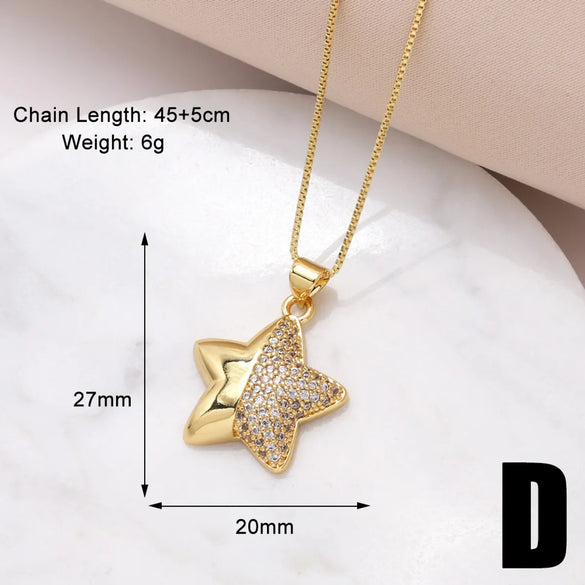201 Stainless Steel Copper 18K Gold Plated Modern Style Simple Style Plating Inlay Pentagram Heart Shape Zircon Pendant Necklace