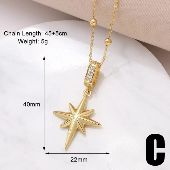 201 Stainless Steel Copper 18K Gold Plated Modern Style Simple Style Plating Inlay Pentagram Heart Shape Zircon Pendant Necklace