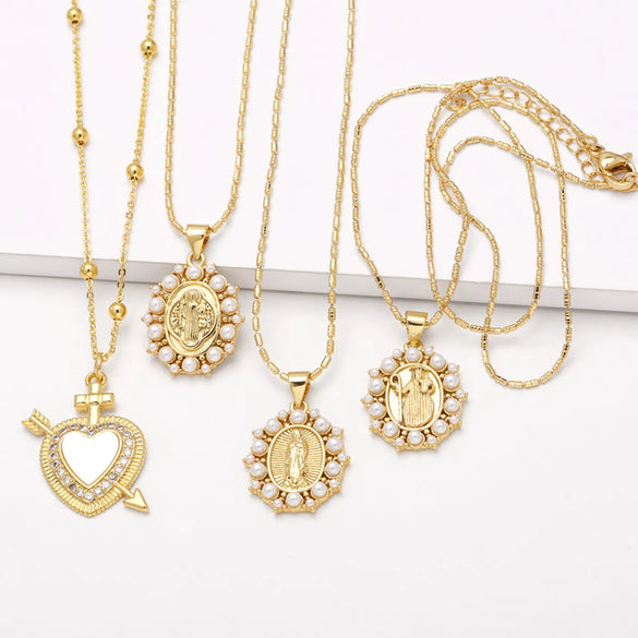 201 Stainless Steel Copper 18K Gold Plated Vintage Style Modern Style Simple Style Plating Inlay Portrait Heart Shape Zircon Pendant Necklace