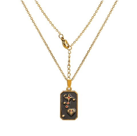 Wholesale Jewelry Hip-Hop Retro Color Block 304 Stainless Steel Pendant Necklace