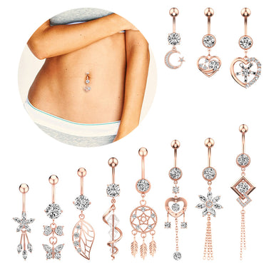 Fashion Moon Stainless Steel Plating Zircon Belly Ring