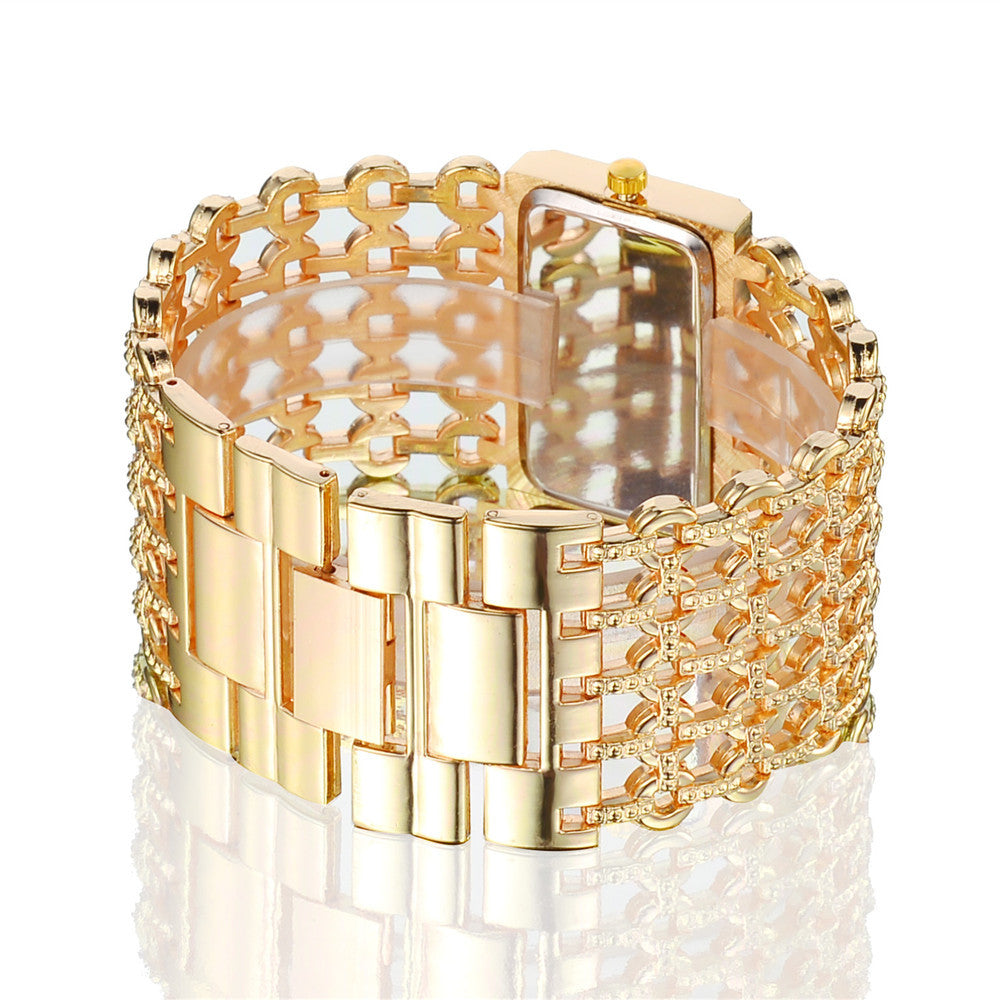 Fashion Temperament Rectangular Steel Band Ladies Bracelet Diamond Wide Strap Quartz Watch