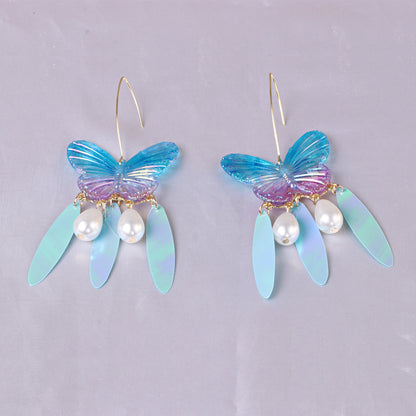 New Fashion Geometric Acrylic Sheet Butterfly Water Drop Pearl Earrings For Women