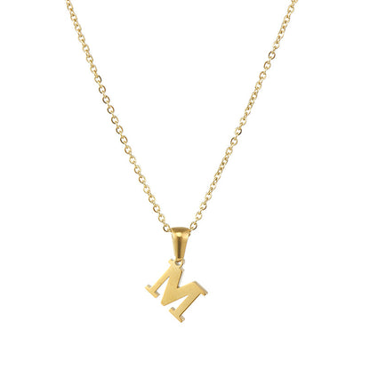 Cross-border fashion 18K gold stainless steel mini letter necklace female European and American popular titanium steel small letter pendant female